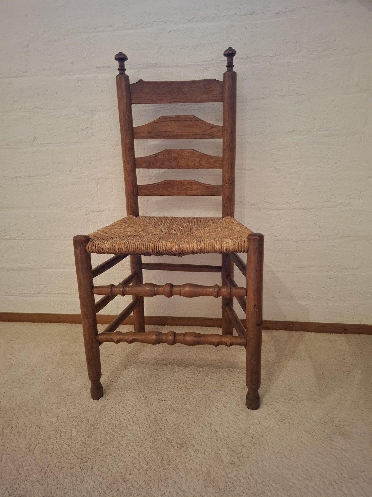Set van 6 houten ladderrug/ knop stoelen met rieten zittin, Antiek en Kunst, Ophalen