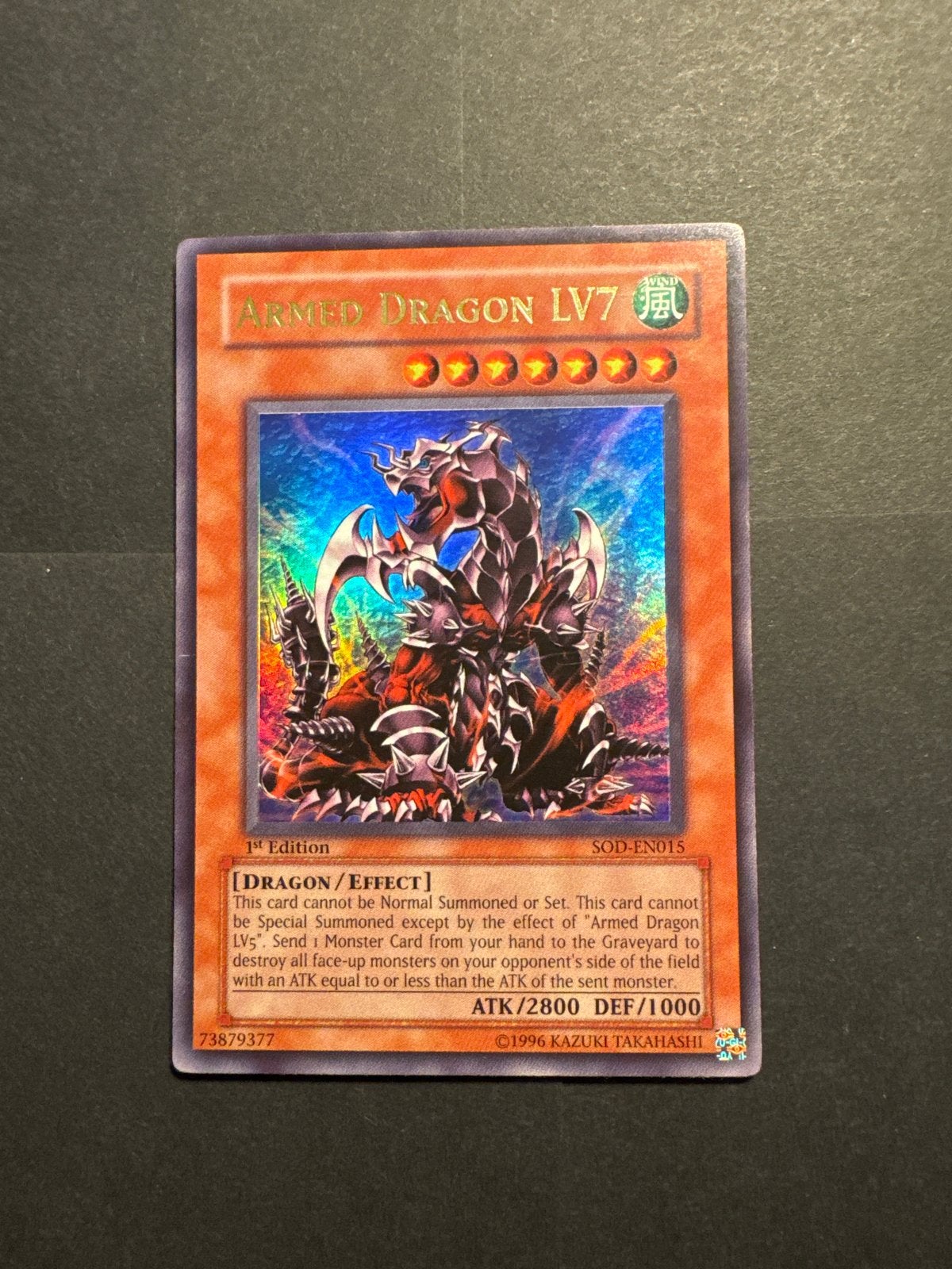 Yu-Gi-Oh! Armed Dragon LV7 - 1st Edition SOD-EN015, Ophalen of Verzenden, Zo goed als nieuw
