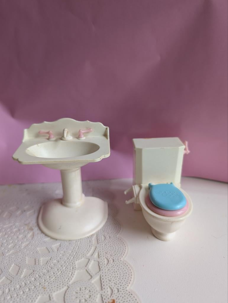 Vintage Poppenhuis WC en Wastafel Set, Ophalen of Verzenden, Gebruikt, Poppenhuis