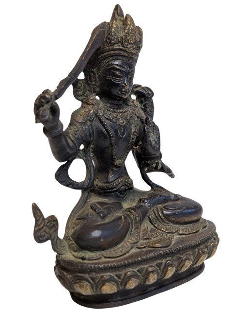 Tibetaans bronzen Manjushri beeld – 042, Gebruikt, Ophalen of Verzenden, Bruin, Overige materialen
