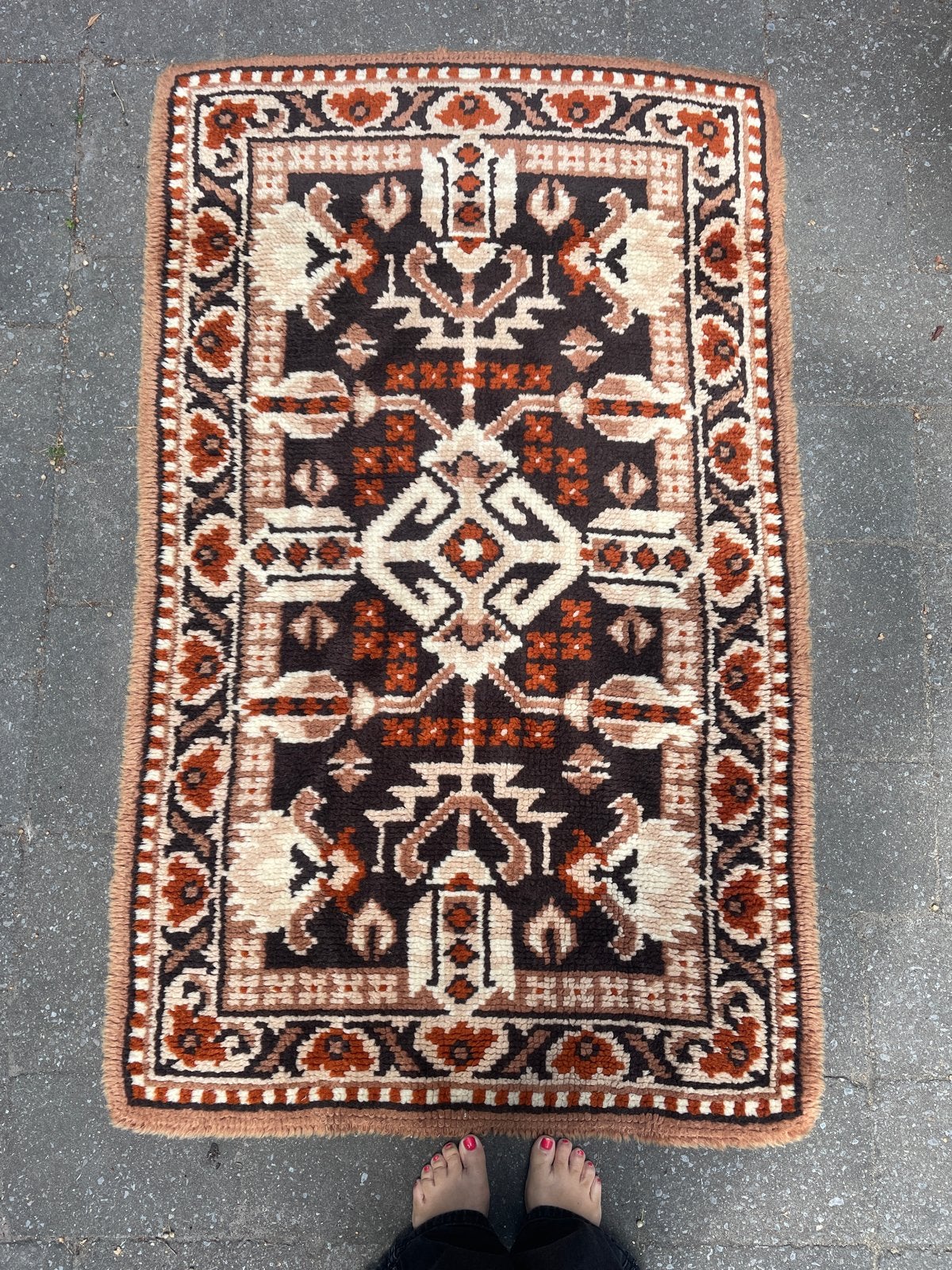Retro zacht kleed 150x90 cm, Gebruikt, 100 tot 150 cm, Bruin, Rechthoekig