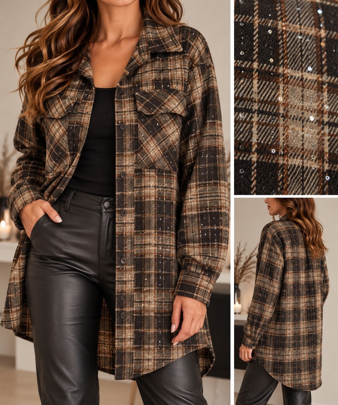 Lange geruite blouse met glitter - One Size, Davi-mode.nl, Ophalen of Verzenden, Nieuw, Meerkleurig
