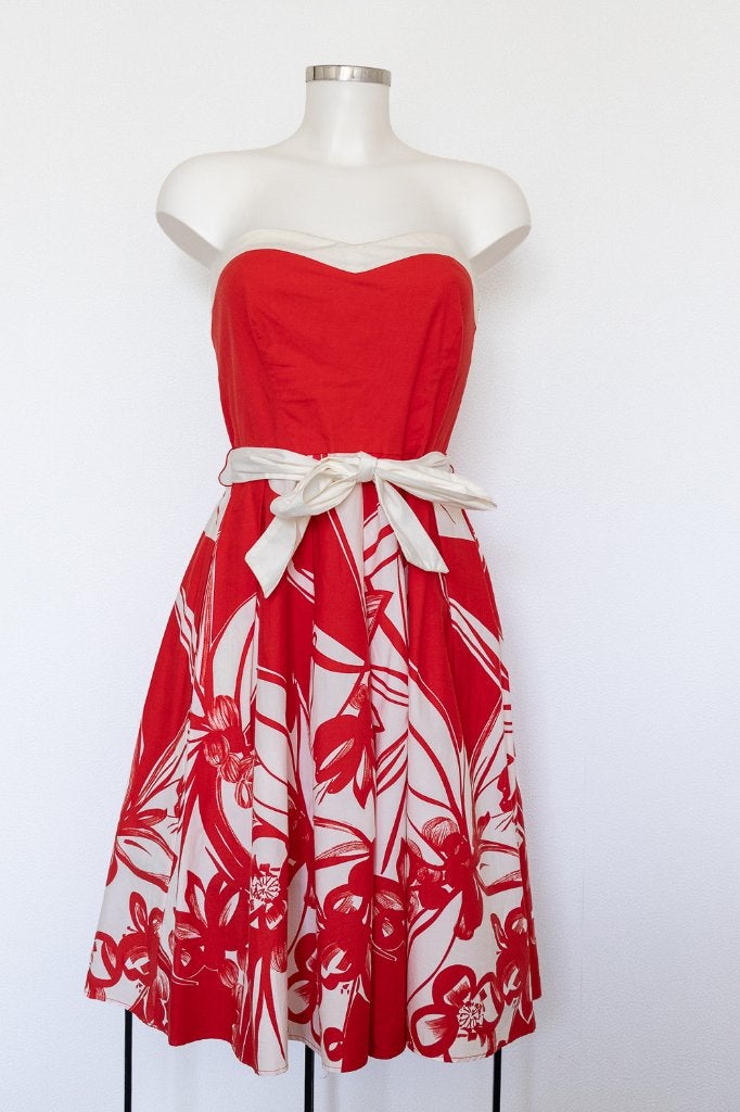 Strapless jurk Rood/Creme Oasis maat 36, Ophalen of Verzenden, Zo goed als nieuw, Maat 36 (S), Oasis