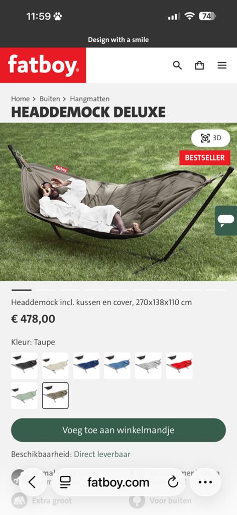 Hangmat fatboy helemaal nieuw in doos (zonder frame), Tuin en Terras, Hangmatten, Ophalen, Nieuw, Inklapbaar