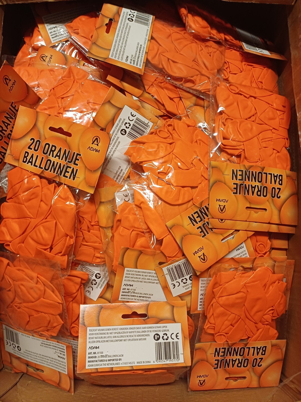 110 pakjes oranje ballonen per 20 stuks verpakt 26cm, Ophalen of Verzenden, Nieuw, Versiering, Verjaardag