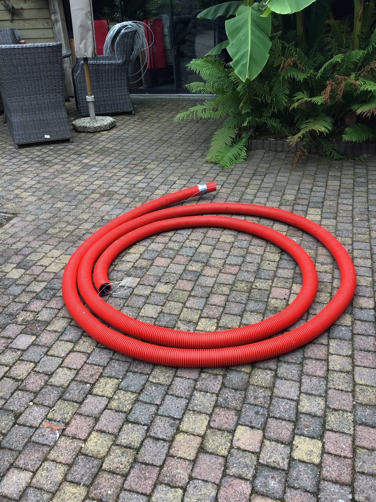 Flexibele buis 75mm met trekkoord, ca. 10 meter, Ophalen, Gebruikt, Kabel of Snoer