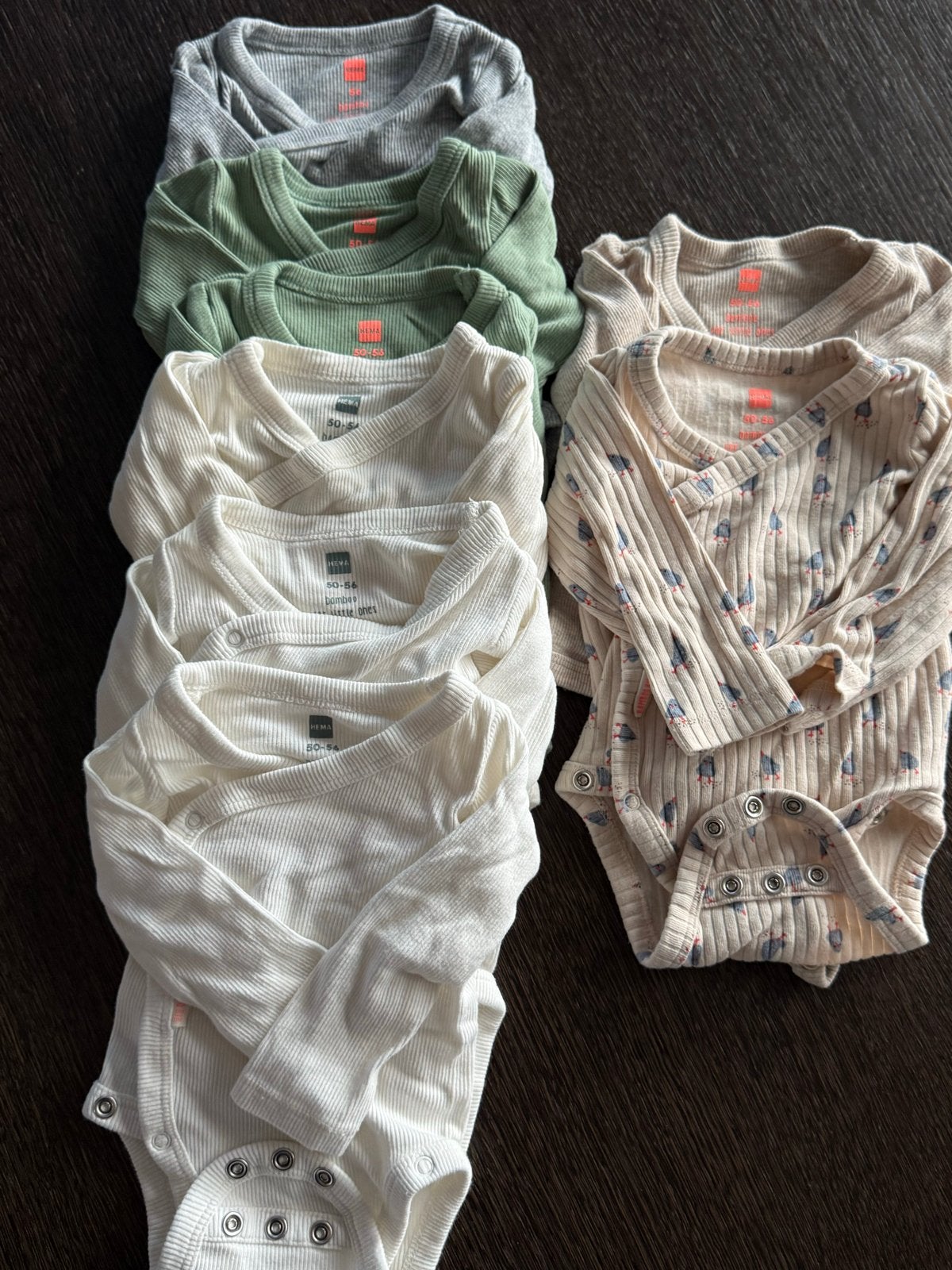 Hema Bamboe-overslag rompers lange mouw-Maat 50-56 - 8 Stuks, Verzenden, Gebruikt, Jongetje of Meisje