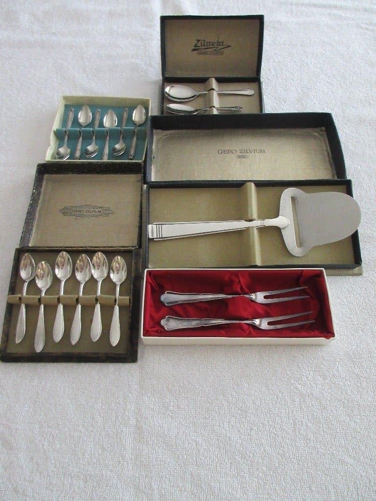 5 Verzilverde sets Gero Zilvium en Zilmeta in originele doos, Ophalen of Verzenden