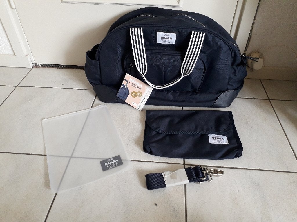 Beaba verzorgingstas met verschoningsmatje en accessoires, Verzorgingstas, Flessenhouder, Blauw, Nieuw