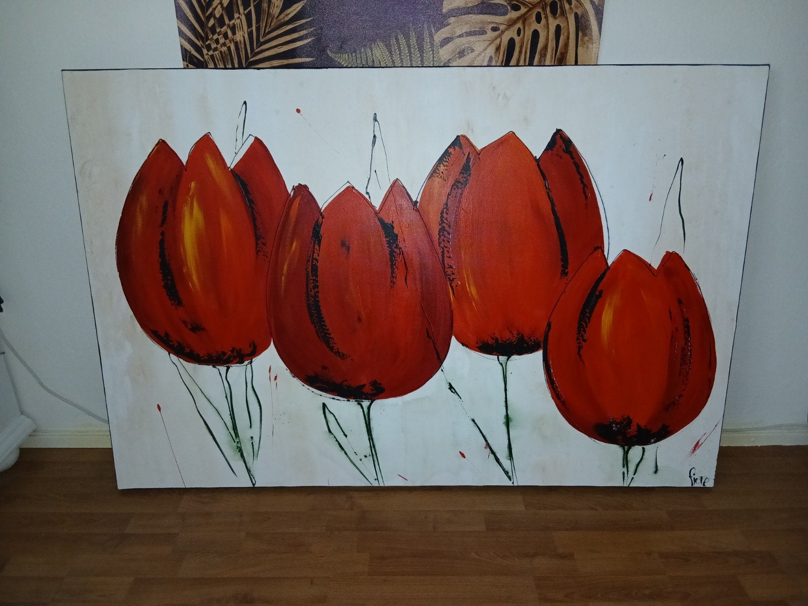 Groot Schilderij Rode Tulpen 1.50x1.00m, Ophalen