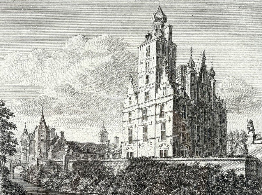 164. Jan de Beyer–Ridderhofstad Zuilesteyn, 18e eeuw, Antiek en Kunst, Kunst | Etsen en Gravures, Ophalen, Ingelijst, 17 cm, Architectuur