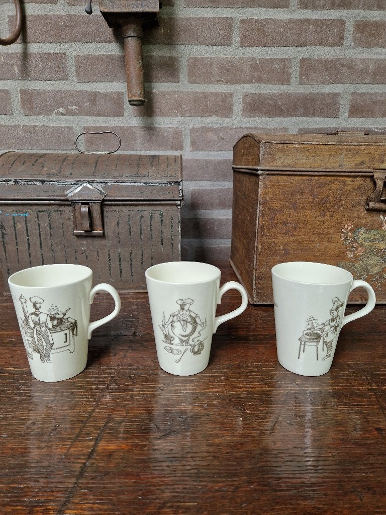 3 vintage California mokken - Petrus Regout Maastricht, Ophalen of Verzenden