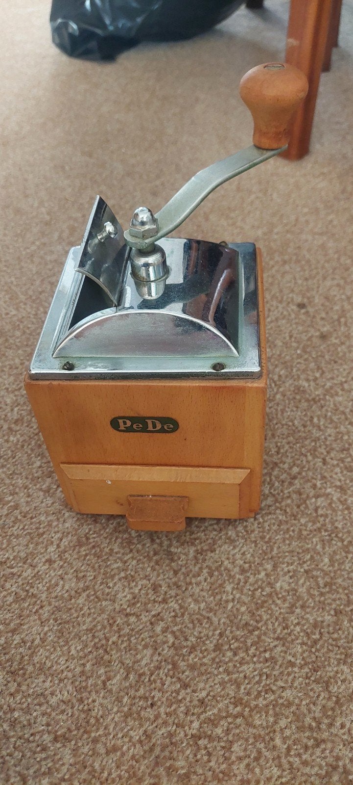 Vintage PeDe Koffiemolen - Hout en Chroom, Ophalen of Verzenden