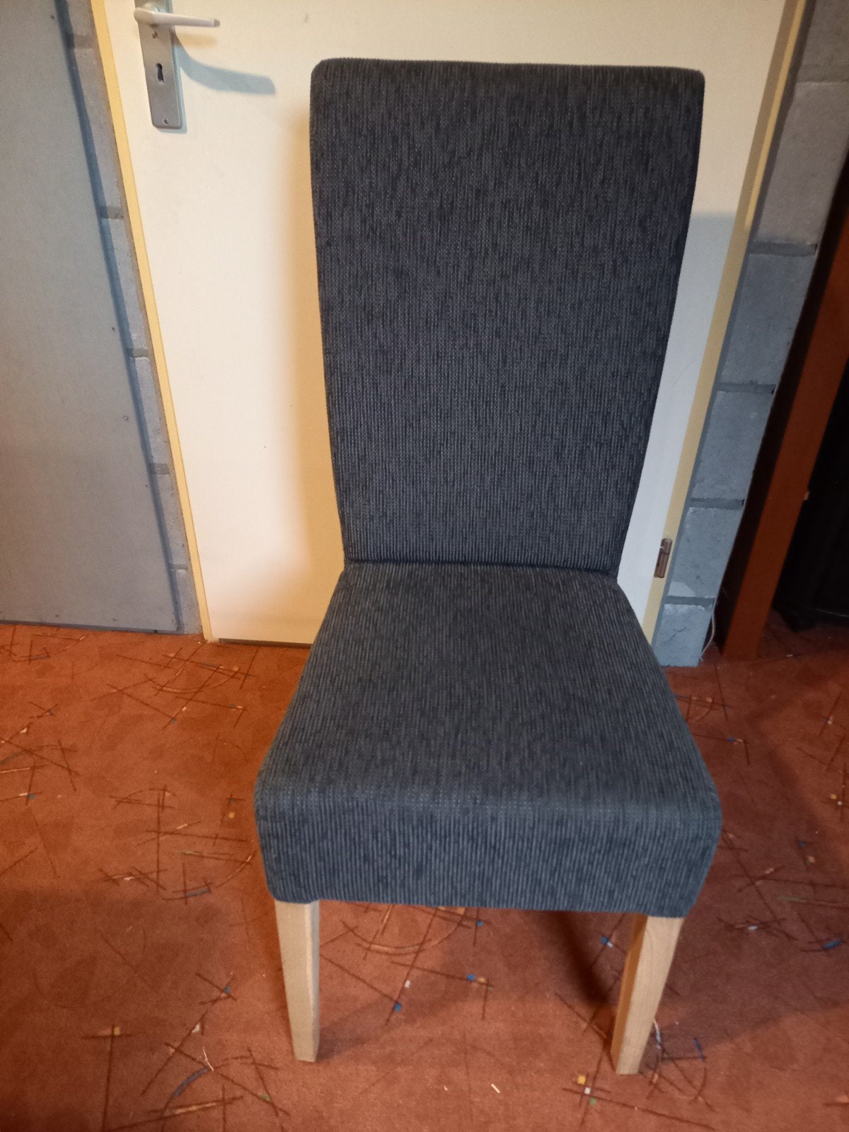 6 mooie eetkamerstoelen - antraciet stof, blank houten poten, Ophalen of Verzenden