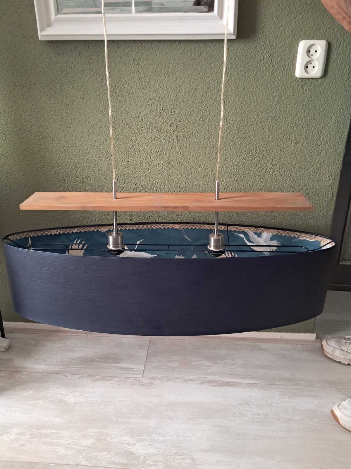hanglamp gepimpt, kobaltblauw geverfd binnenkant decoupage, Ophalen