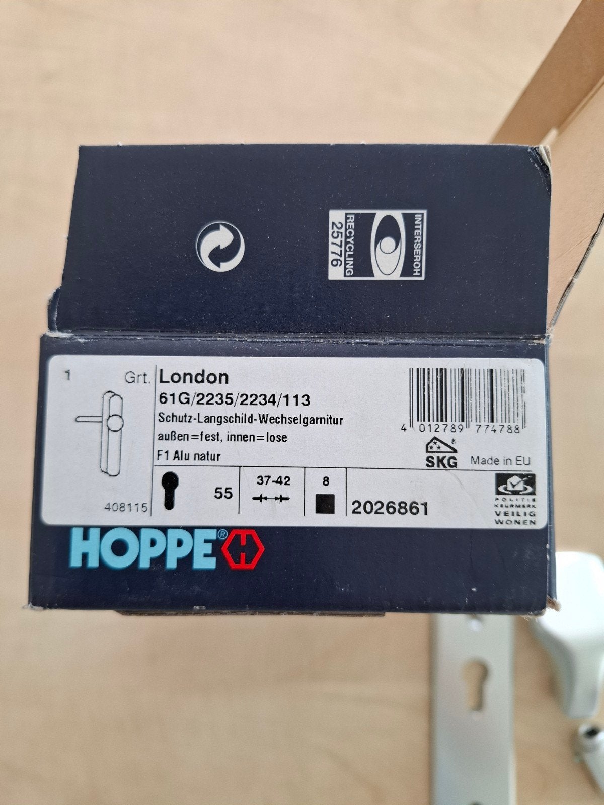 Hoppe London deurbeslag - aluminium F1 natuur, Ophalen, Nieuw
