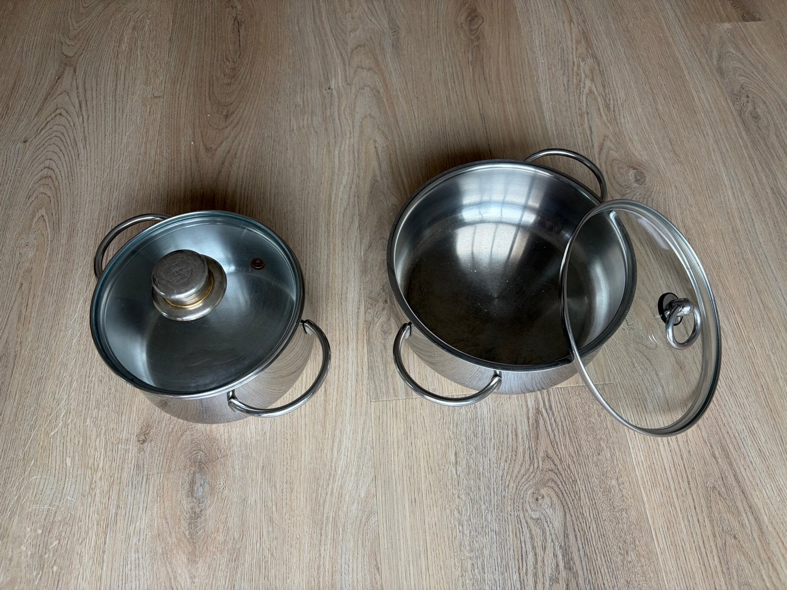 Fissler Pannenset - 2 RVS Kookpannen met Deksel, Ophalen, Gebruikt, Met deksel, Pannenset