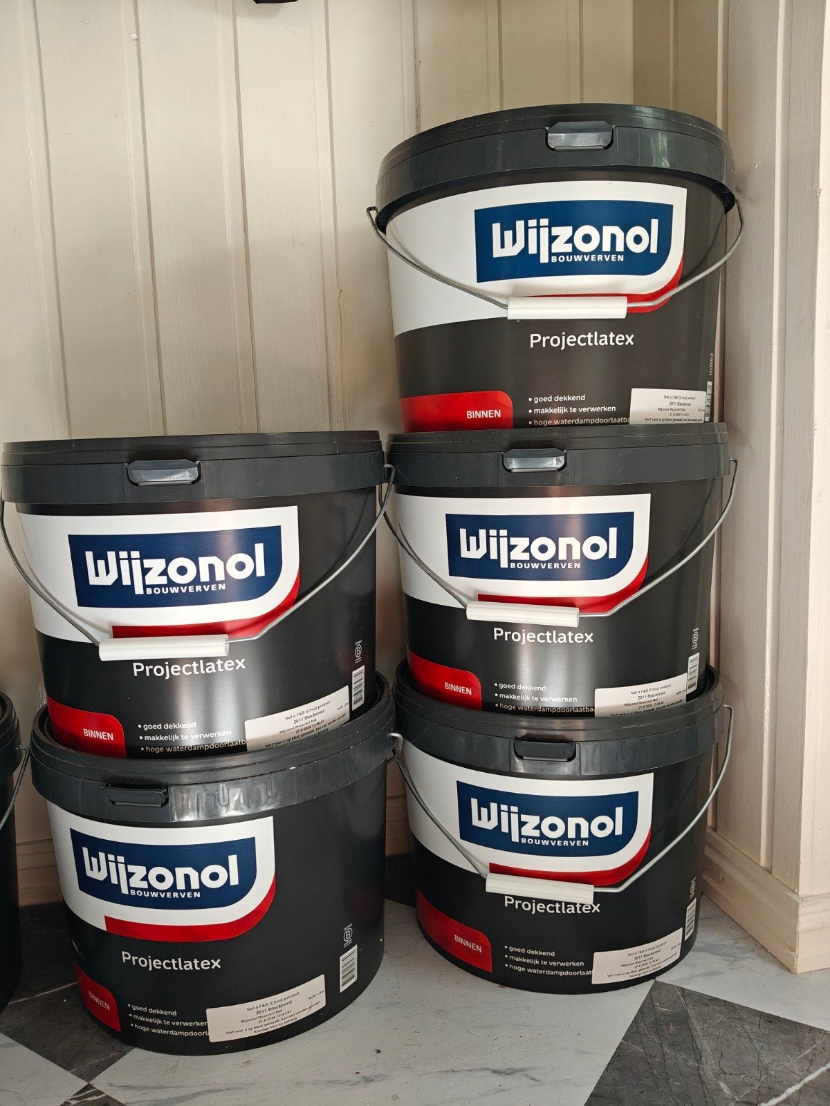 Wijnzonol Projectlatex: 5x Blackened (F&B kleur) en 1x Wit, Doe-het-zelf en Verbouw, Ophalen, Zwart, Nieuw, Verf