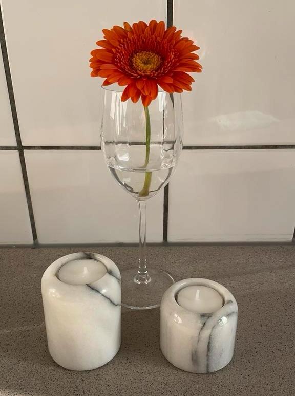 Prachtige marmeren retro waxinelichthouder kandelaar, Huis en Inrichting, Woonaccessoires | Kandelaars en Kaarsen, Ophalen of Verzenden