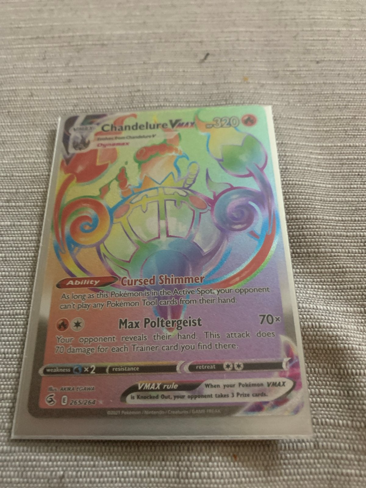 Chandelure VMAX 265/264 Rainbow Rare Pokémon kaart, Ophalen, Zo goed als nieuw, Losse kaart, Foil