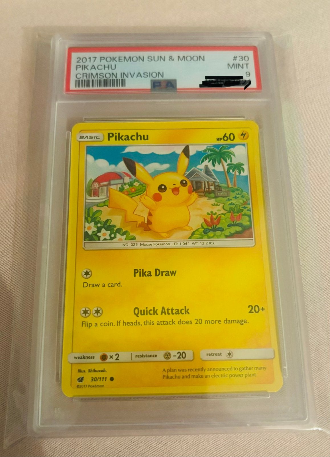 Pikachu 30 psa 9 , Sun & Moon crimson invasion MINT, Verzenden