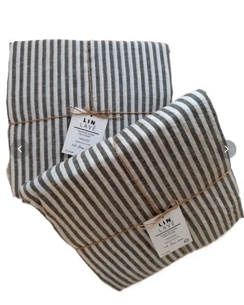 100% linnen dekbedovertrek 140x200 (set van 2) Zwart/Ecru, Ademend, Eenpersoons, Zwart, Nieuw