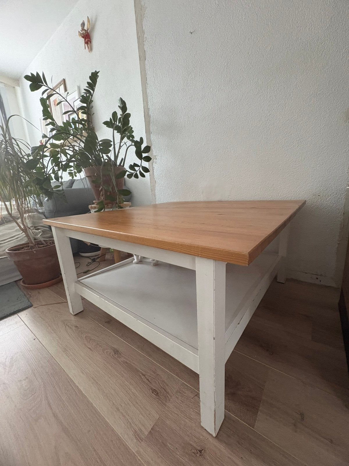 IKEA HEMNES salontafel – wit/lichtbruin – 90x90 cm, Ophalen, Gebruikt, 50 tot 100 cm, 25 tot 50 cm