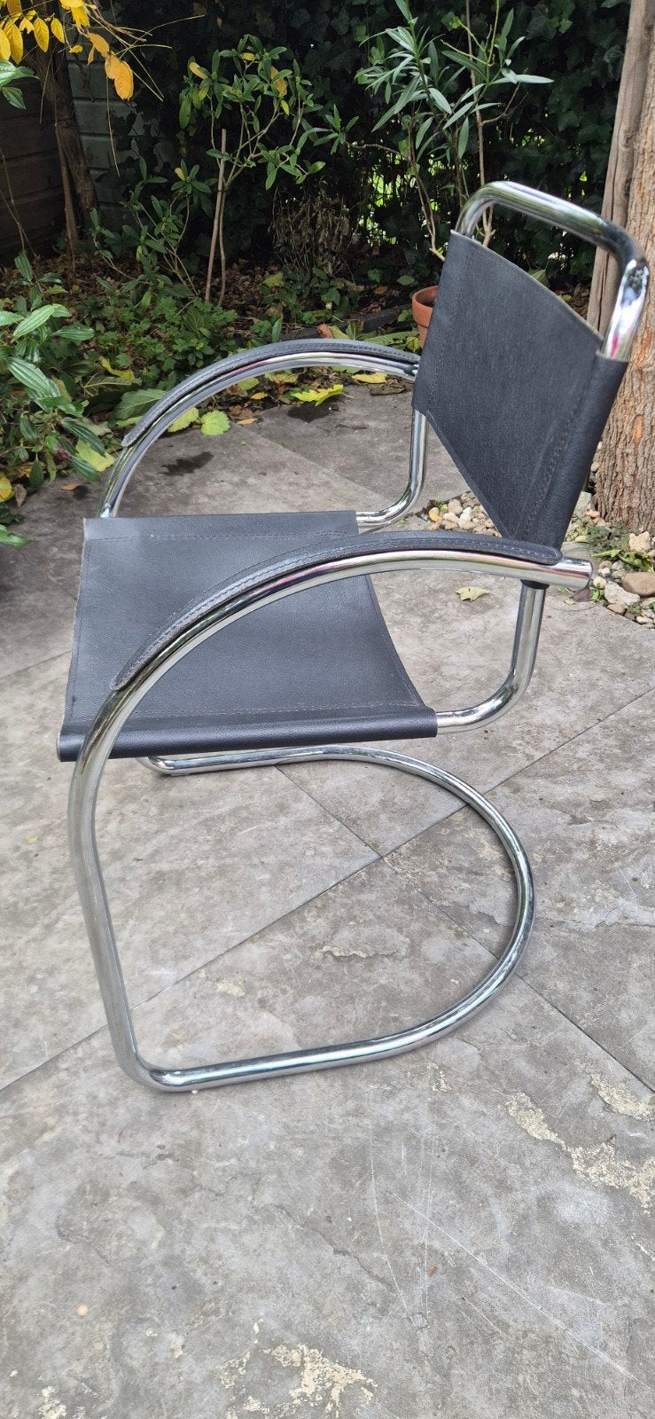 Bauhaus Cantilever buisstoel chrome/zwart leer, Ophalen, Gebruikt, Modern, Industrieel, Zwart