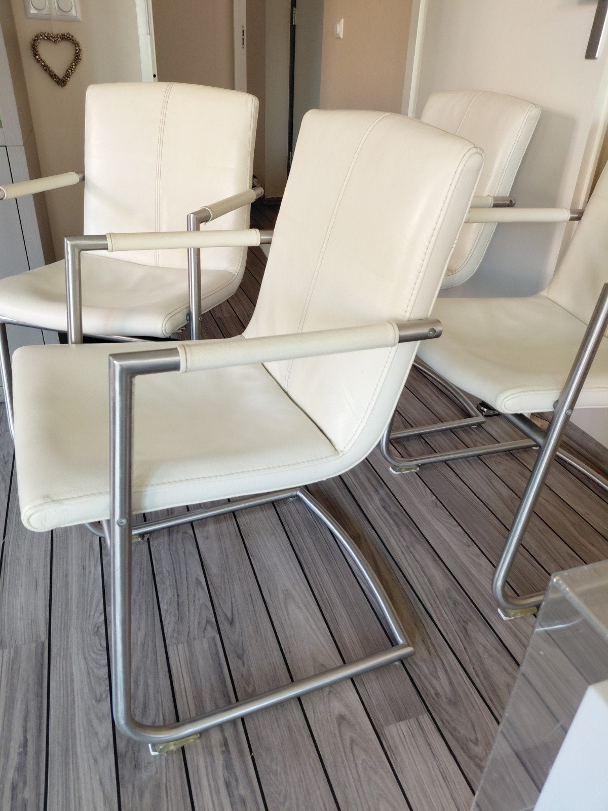 Wit leren stoelen, Ophalen, Gebruikt, Wit, Leer