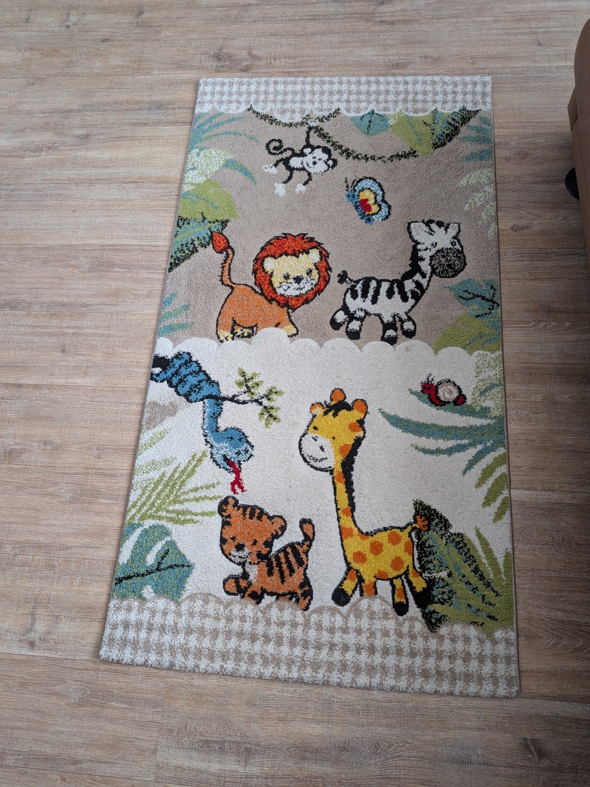 Vrolijk en stevig kinderkleed – jungle dieren – 80 x 150 cm, Ophalen, Rechthoekig, 100 tot 150 cm, 50 tot 100 cm