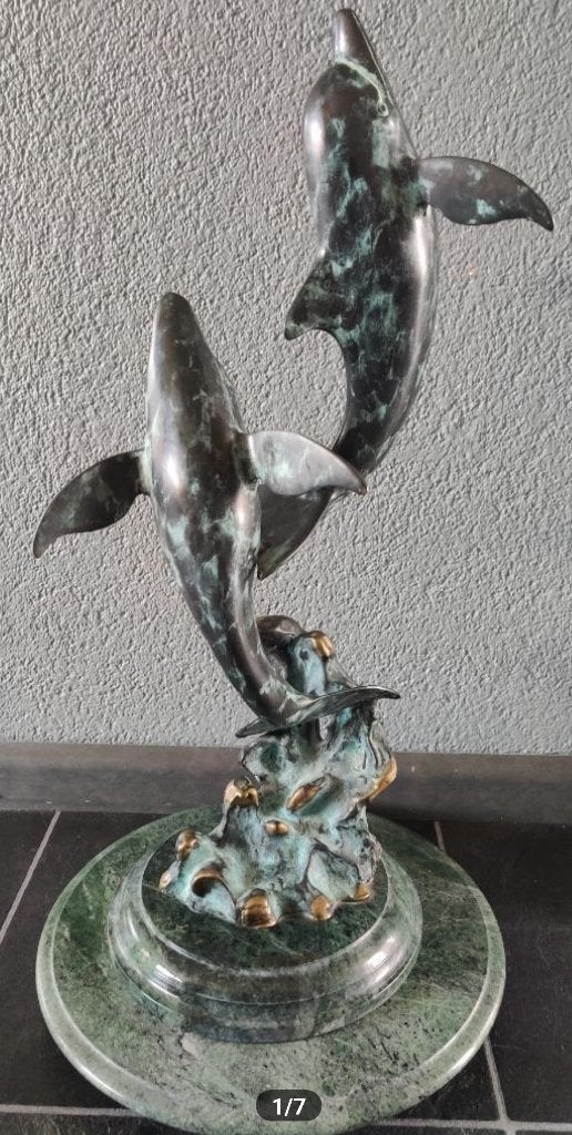 Sculptuur bronzen beeld twee dolfijnen, Ophalen, Zo goed als nieuw, Overige materialen