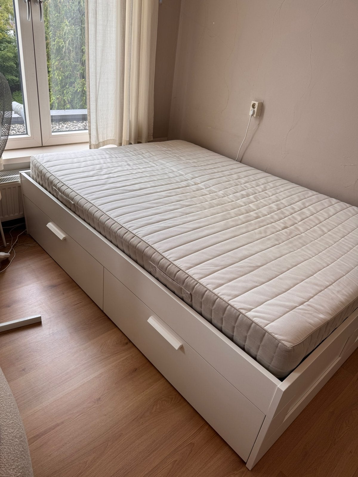IKEA BRIMNES bed 140x200 met lades inclusief lattenbodem, Ophalen, Gebruikt, Wit, 140 cm
