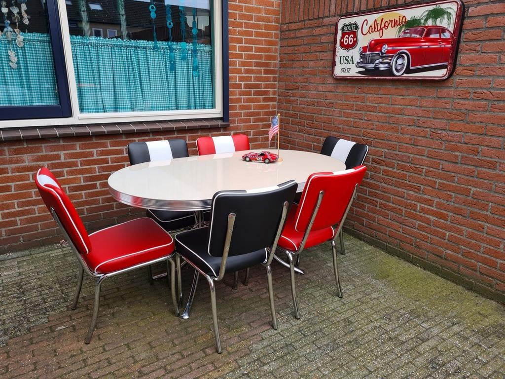 FIFTIES SIXTIES AMERIKAANSE BEL AIR DINER STOELEN MET TAFEL, Ophalen, Overige kleuren, Overige materialen, Vijf, Zes of meer stoelen