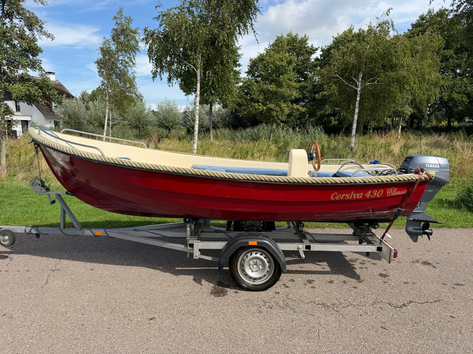Sloep Corsiva 430  met 9,9 pk buitenboordmotor en trailer, Gebruikt, Ophalen of Verzenden, Kussenset, Corsiva