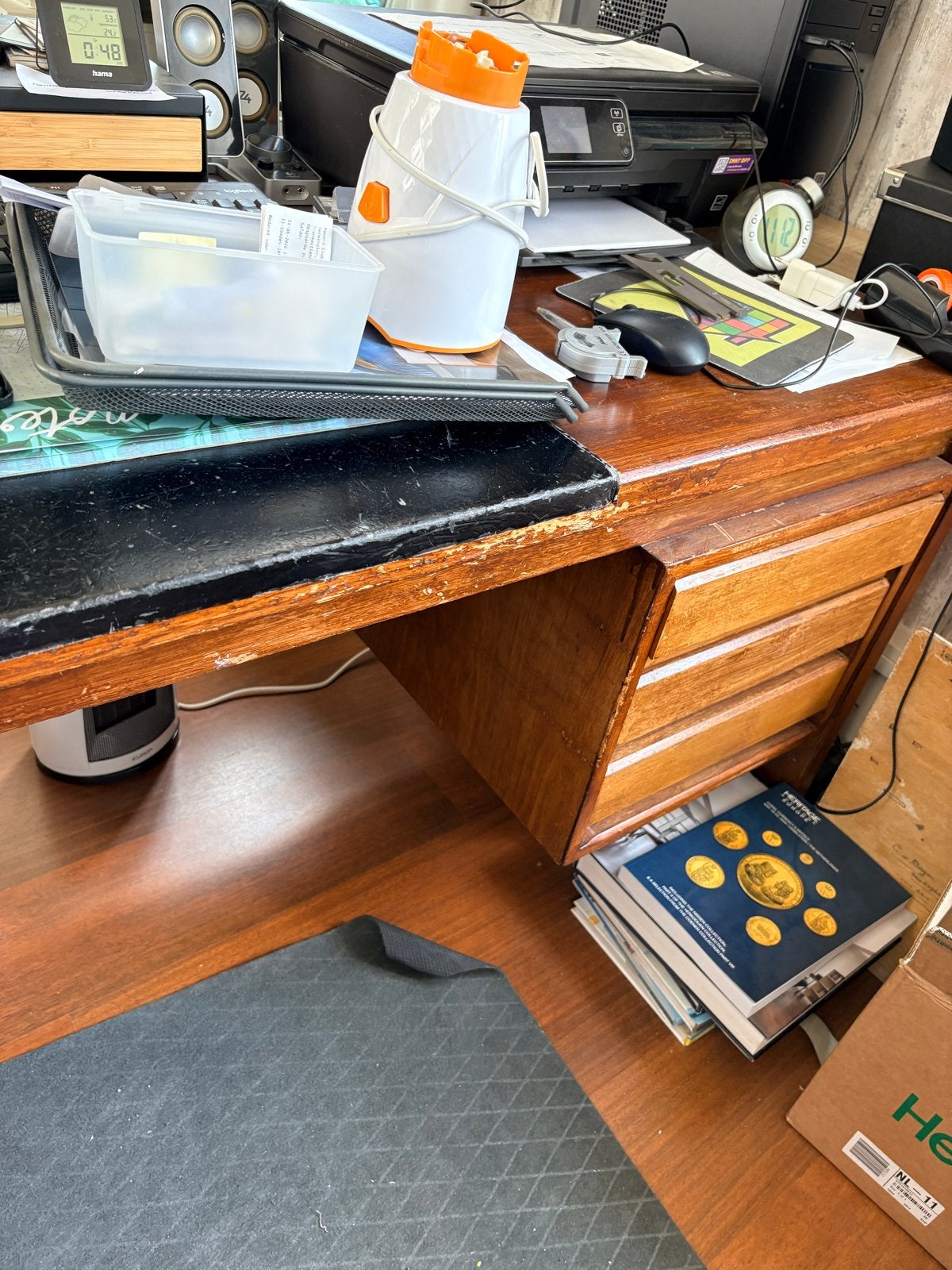 Groot houten bureau met lades - H74 B180 D80, Ophalen, Overige typen, Gebruikt, Hout