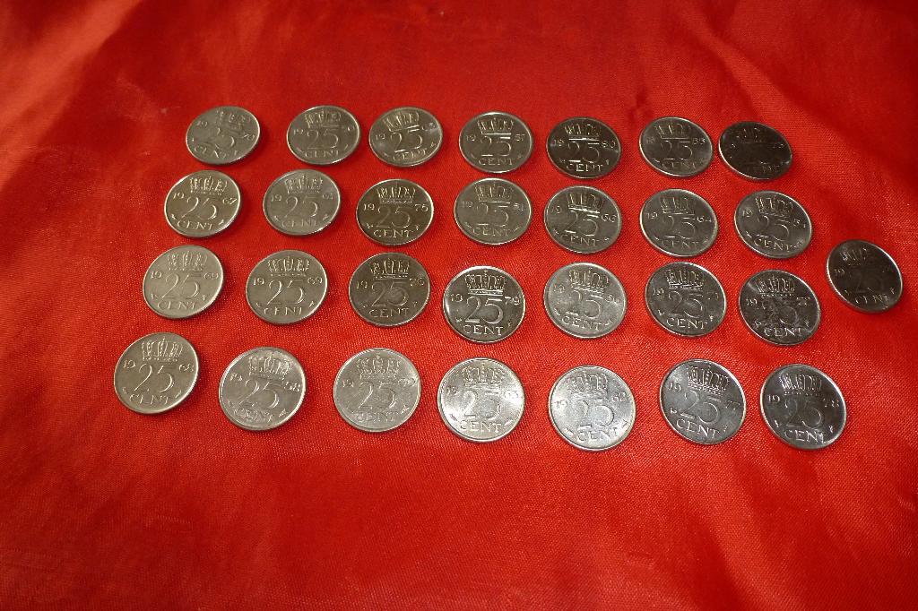 Complete serie 25 cent Juliana 29 stuks 1950-1980 AUNC/UNC, Ophalen of Verzenden, Koningin Juliana, 25 cent, Setje