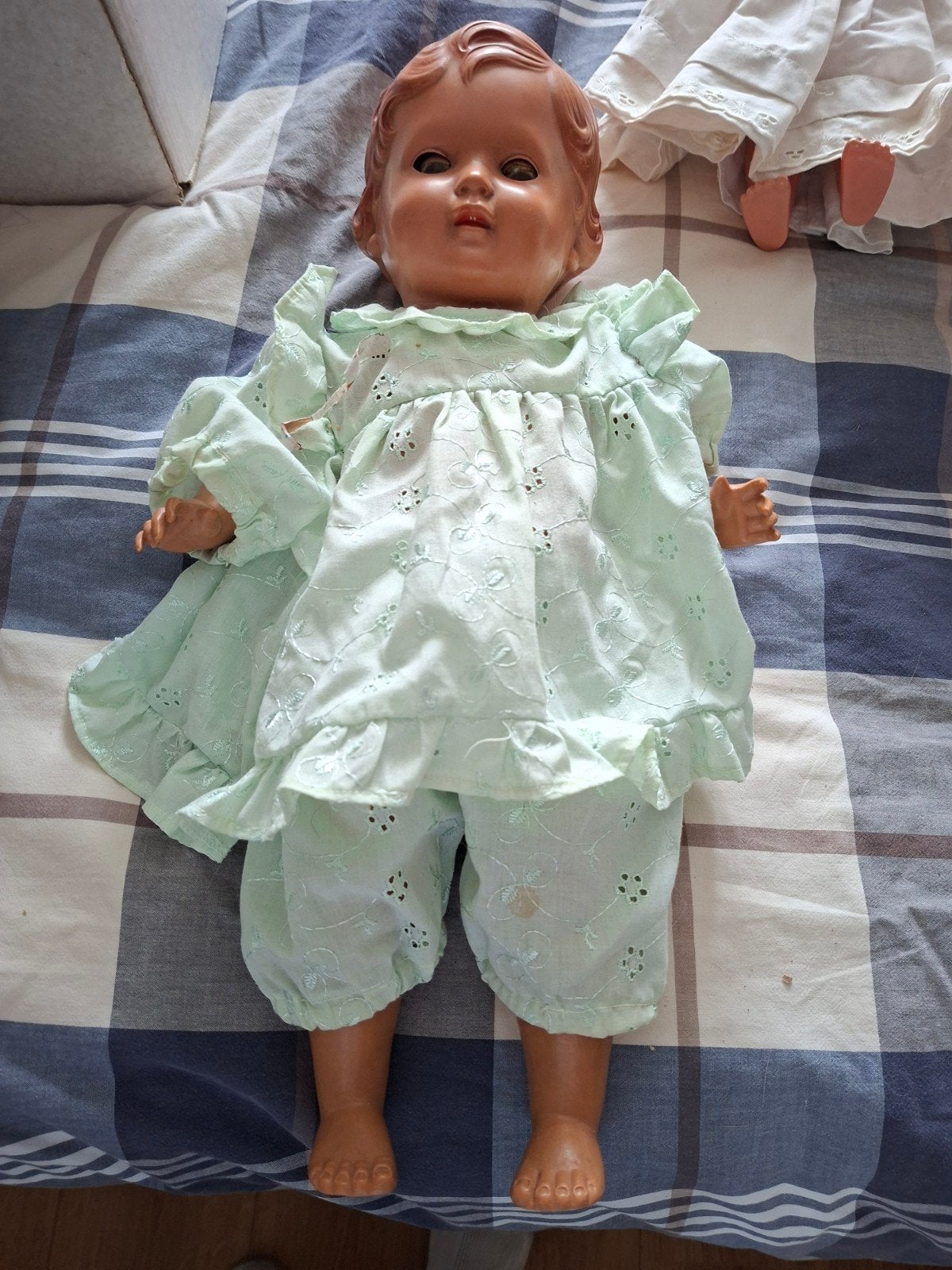 Vintage Schildkröt pop, gemerkt 49, met kleding, Ophalen of Verzenden, Gebruikt, Babypop