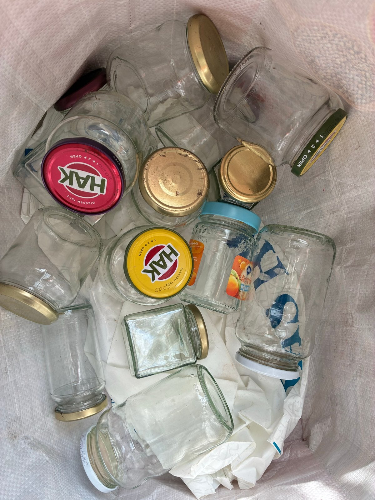 15 lege glazen potten, Ophalen, Gebruikt