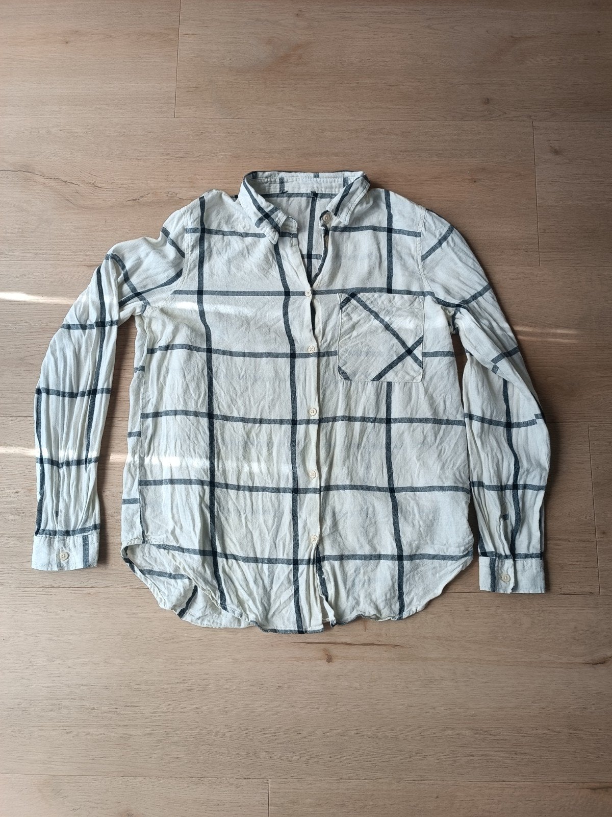 Katoenen flanel overhemd zwart wit, Ophalen of Verzenden, Zo goed als nieuw, Maat 38/40 (M), Wit