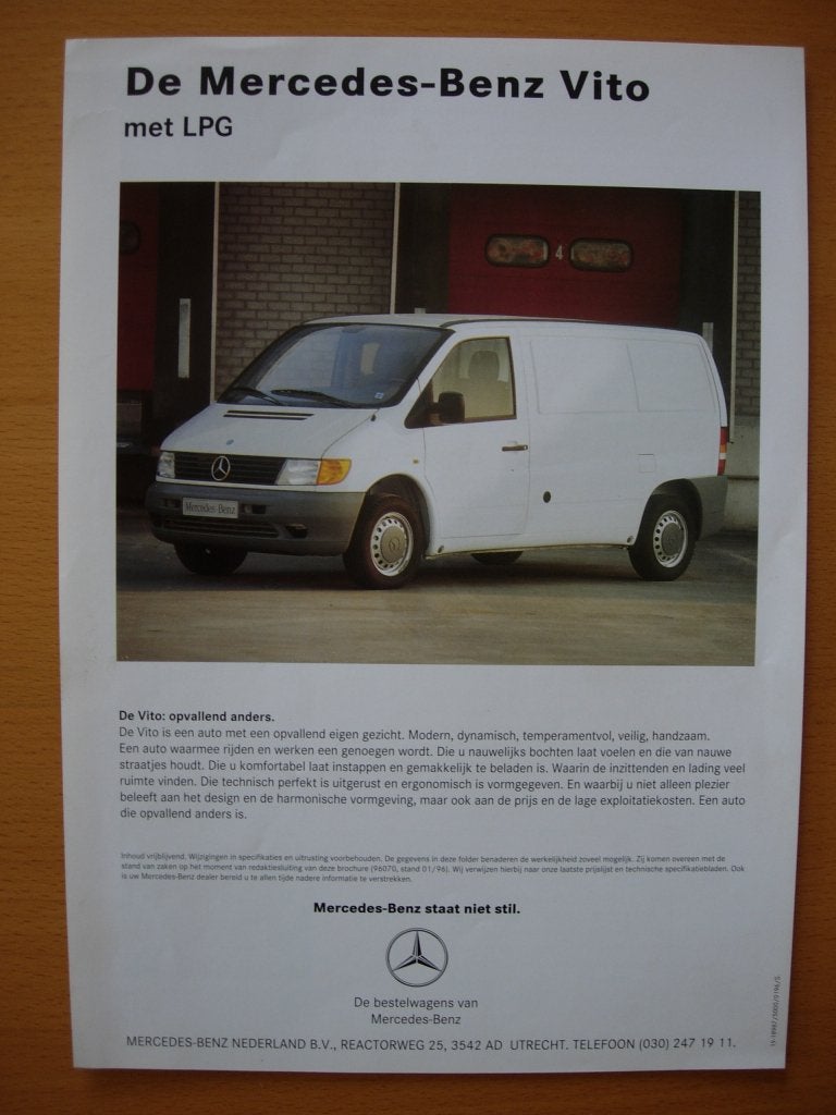 Mercedes Vito LPG Brochure 1996, Zo goed als nieuw, Mercedes-Benz, Mercedes, Ophalen of Verzenden
