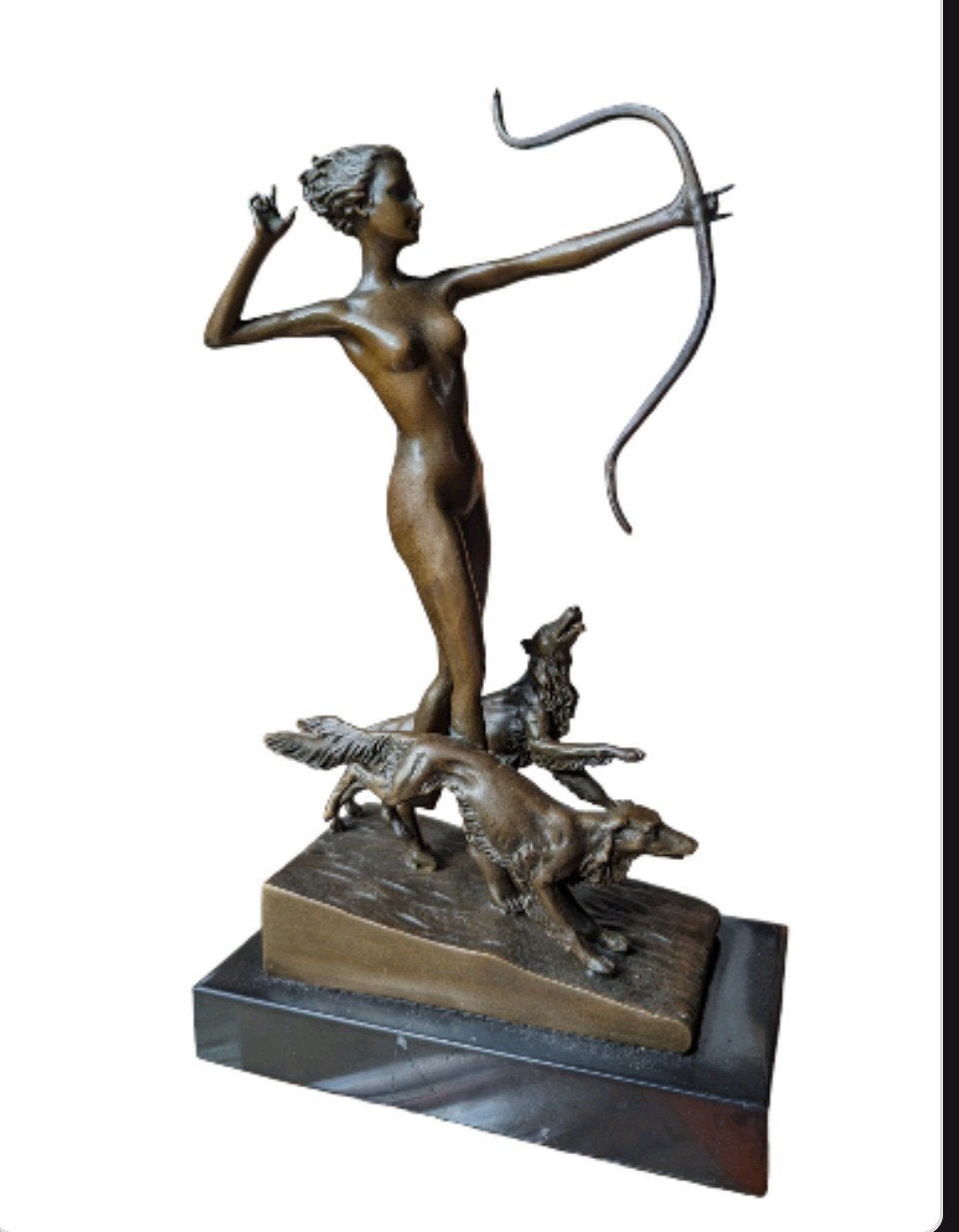Bronzen beeld Diana met honden, gesigneerd, Antiek en Kunst, Ophalen of Verzenden