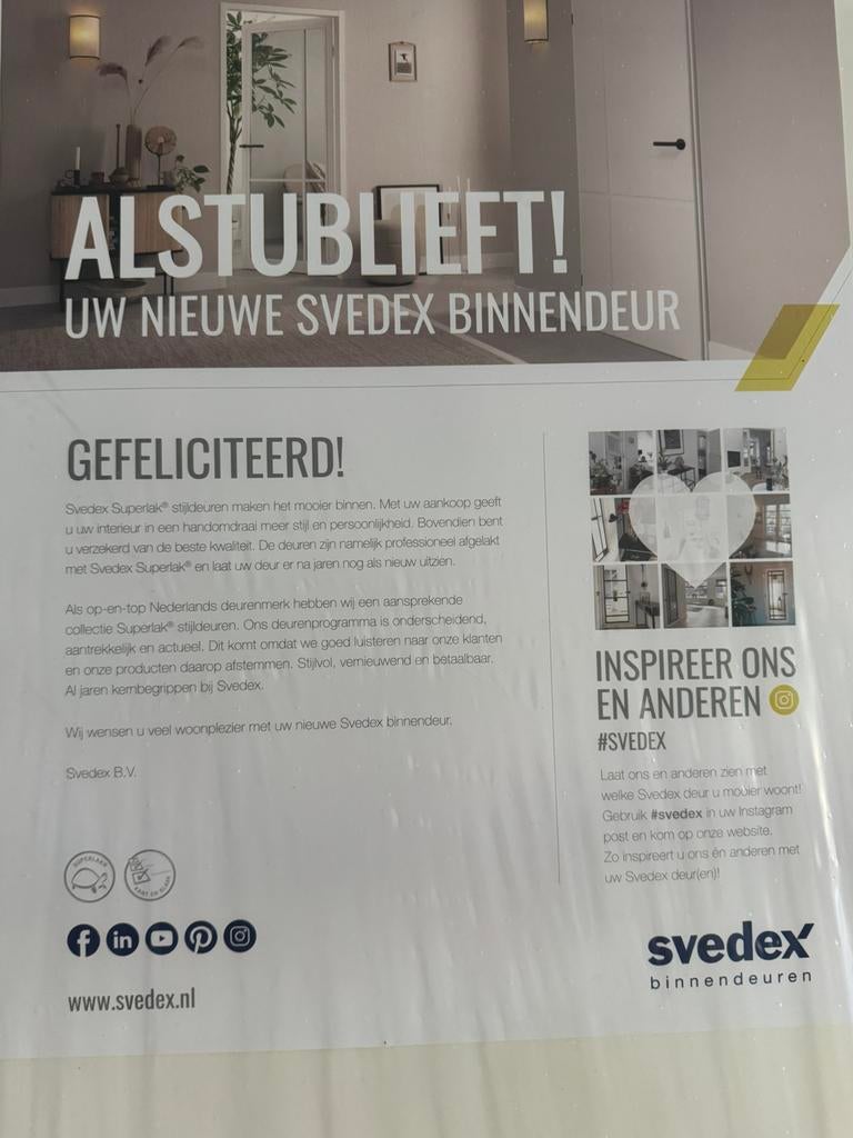 Svedex superlak binnendeur, Ophalen, 80 tot 100 cm, Binnendeur, Nieuw