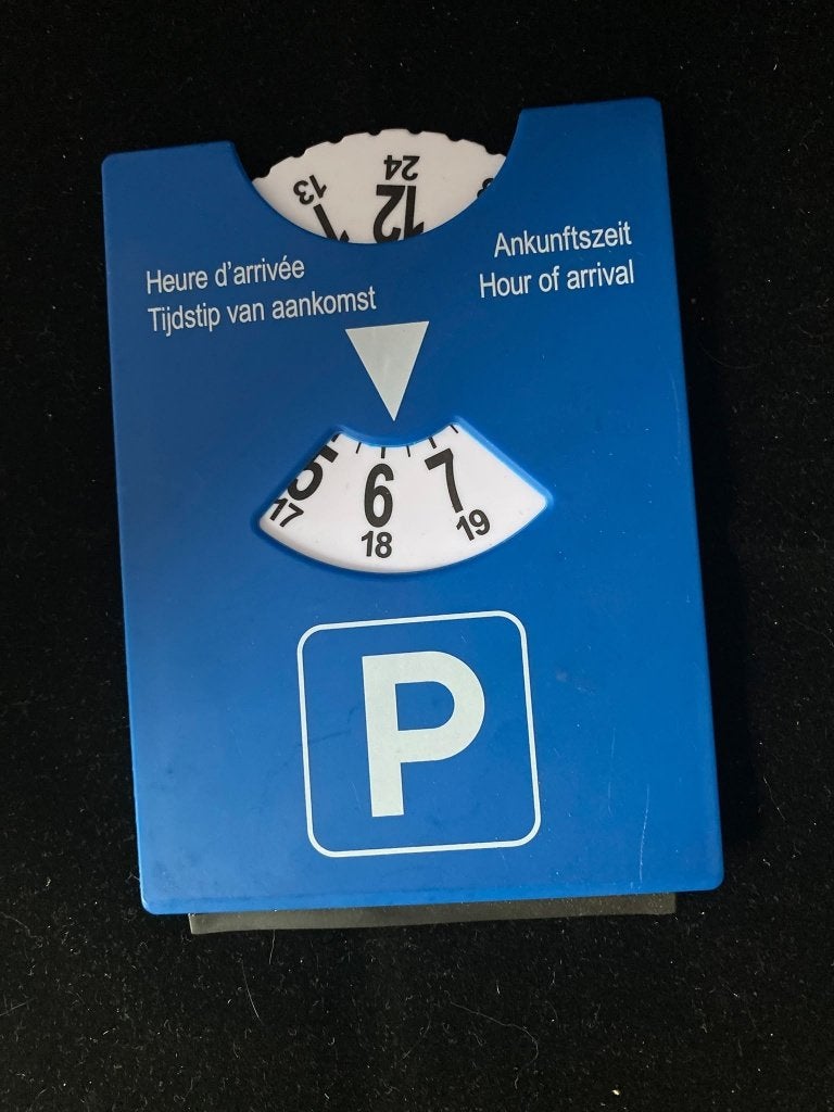 Parkeerschijf met opdruk op de achterkant, Ophalen of Verzenden, Zo goed als nieuw