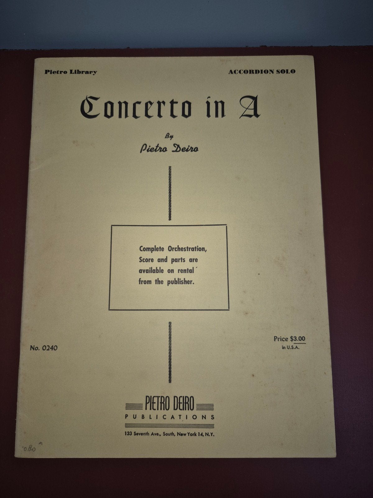Pietro Deiro - Concerto in A - Accordeon Solo, Ophalen of Verzenden