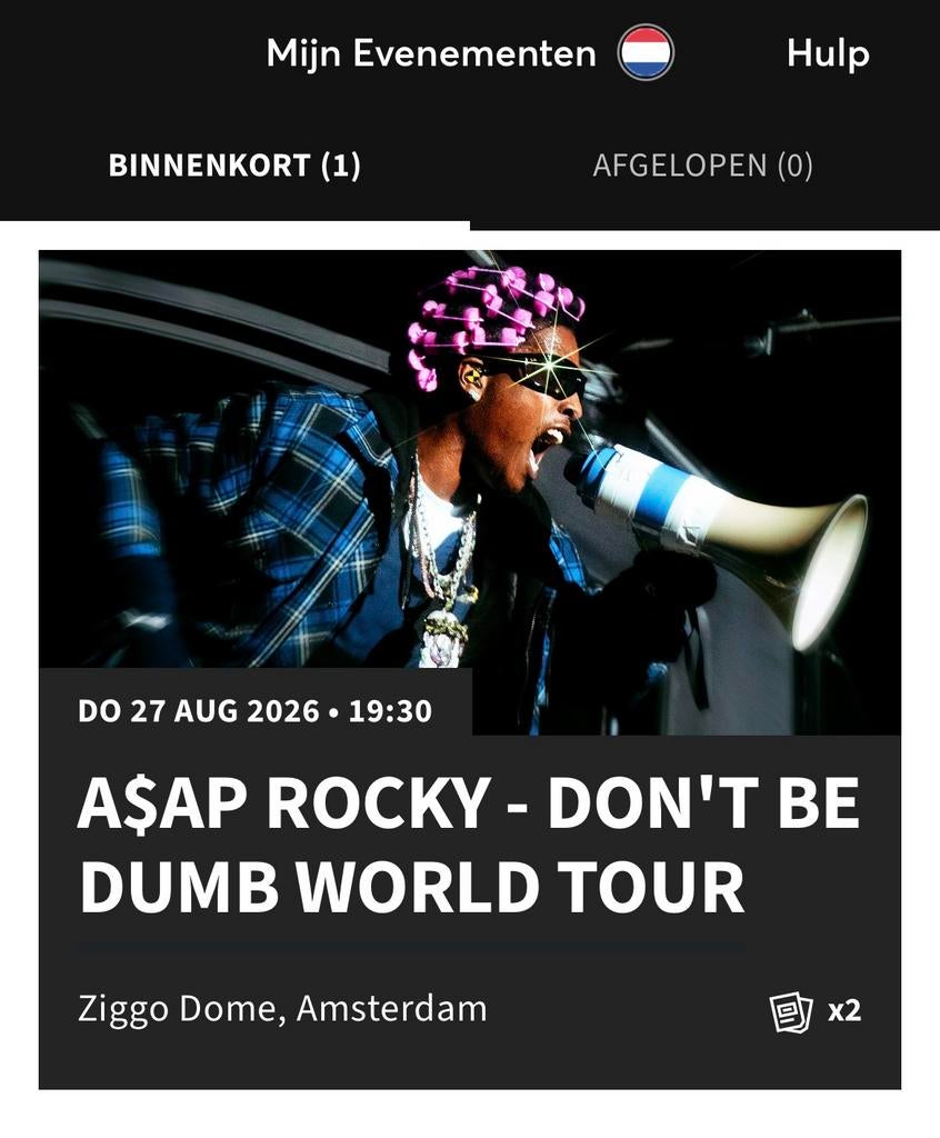 A$AP Rocky 2x tickets staanplaatsen ziggo dome, Tickets en Kaartjes, Concerten | Pop, Twee personen