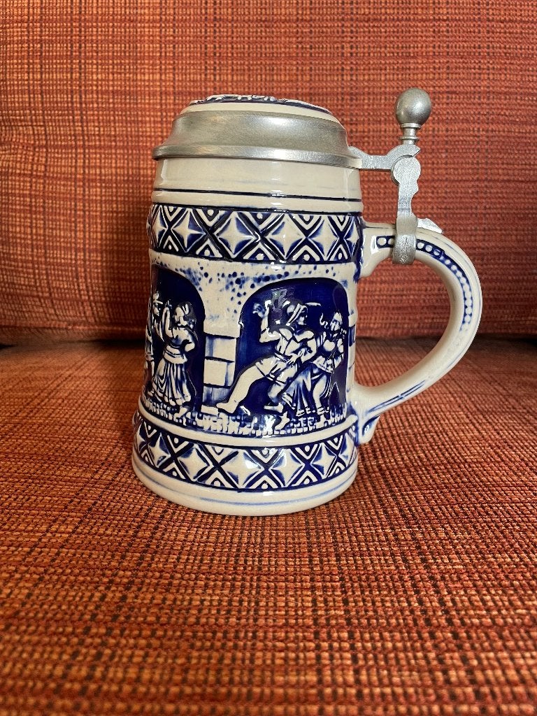 WMF: originele Beierse bierpul met tinnen deksel, Antiek en Kunst, Verzenden