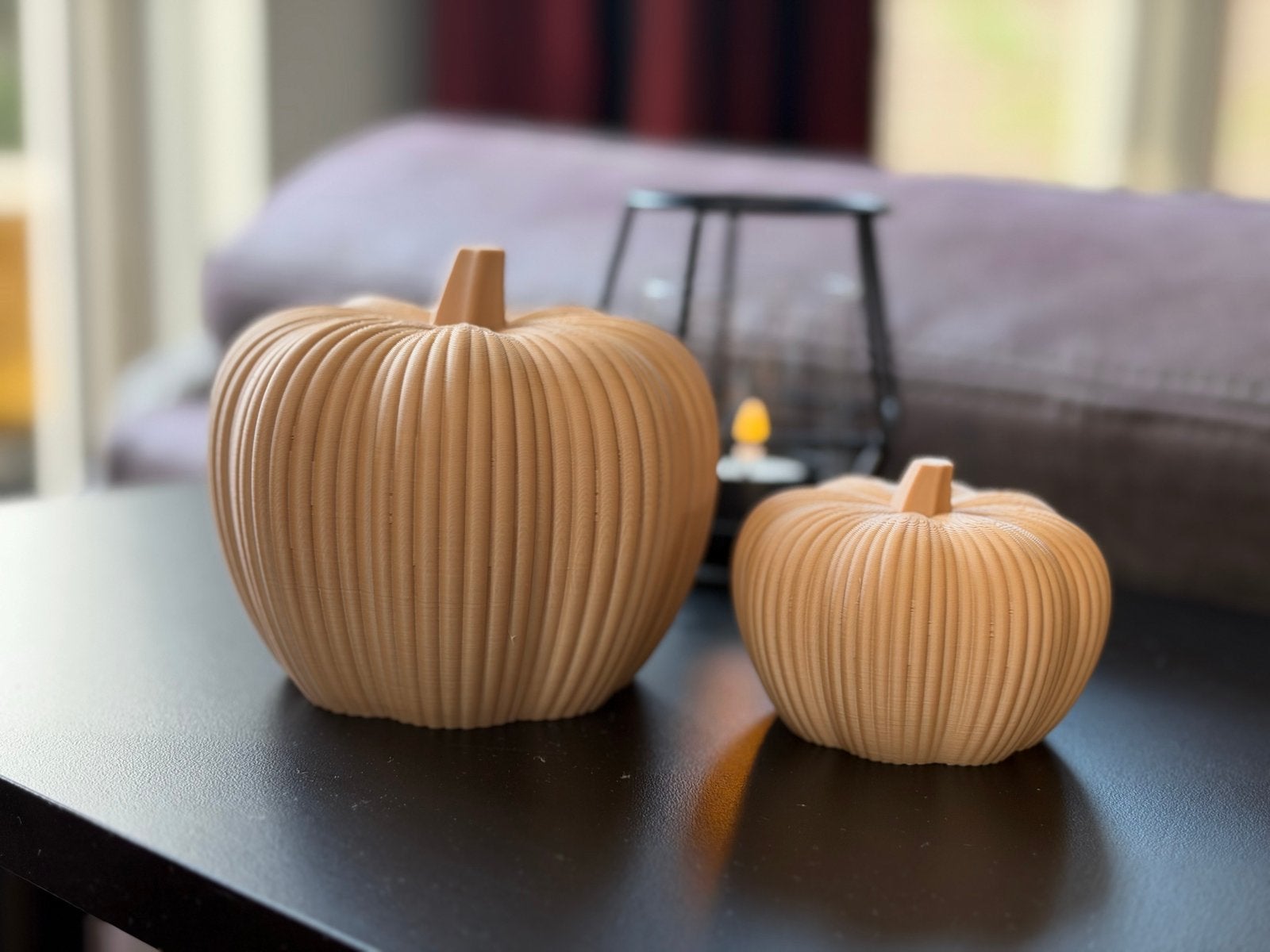 2 3D geprinte pompoenen in verschillende groottes, Huis en Inrichting, Beige, Overige stijlen, Nieuw, Kunststof