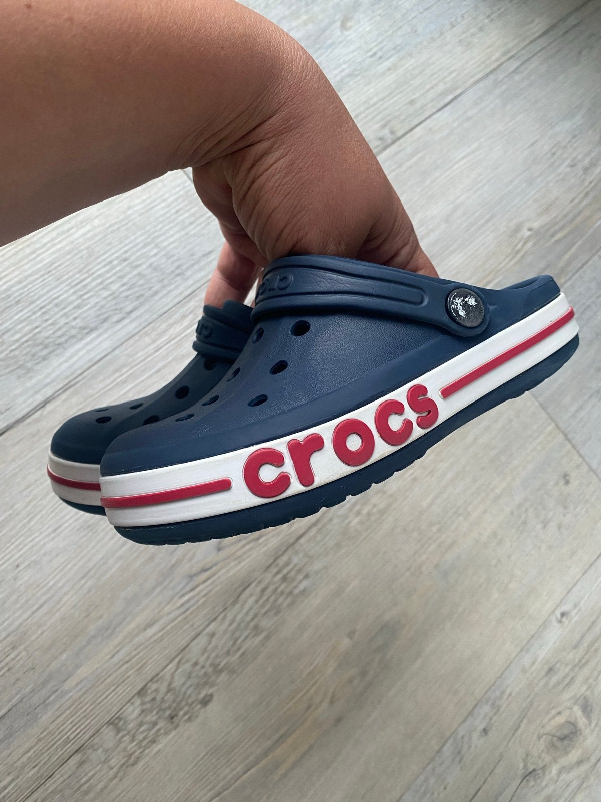 Crocs Clogs Blauw maat 30 (19cm) /Witte Strepen, Ophalen of Verzenden, Gebruikt, Jongen of Meisje, Schoenen