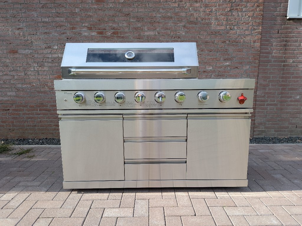 Grote gas BBQ – 8 branders – infrarood & zijbrander – RVS304, Tuin en Terras, Ophalen, Nieuw, Red Dragon