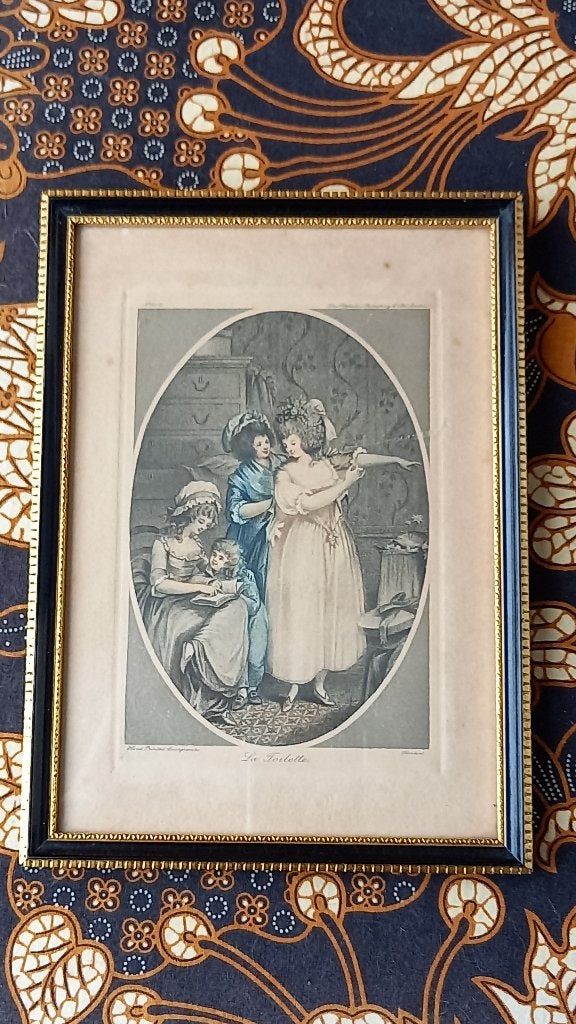 La Toilette mooie antieke ingelijste gravure uit Frankrijk., Ophalen of Verzenden